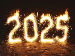 Happy New Year 2025. Text number 2025