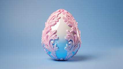 Luxurious ornamented pastel Easter Egg on elegant blue background. 