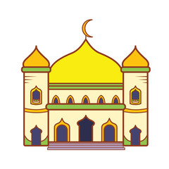 Mosque or masjid building colorful icon vector illustration outline isolated on square white background. Simple flat minimalist cartoon art styled drawing.
