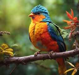 Obraz premium A beautiful colorful bird is sitting on a branch