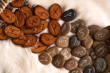 handmade wooden and stone runes