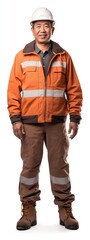 old senior asian male man construction worker. white background . generative ai