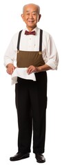 old senior asian male man waiter server . white background . generative ai