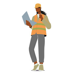 Woman Contractor with Laptop, Manages Construction Projects, Overseeing Planning, Budgeting, And Execution