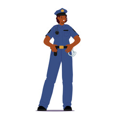 Dedicated Woman Police Officer Upholds Justice, Maintains Order, And Ensures Public Safety, Cartoon Vector Illustration