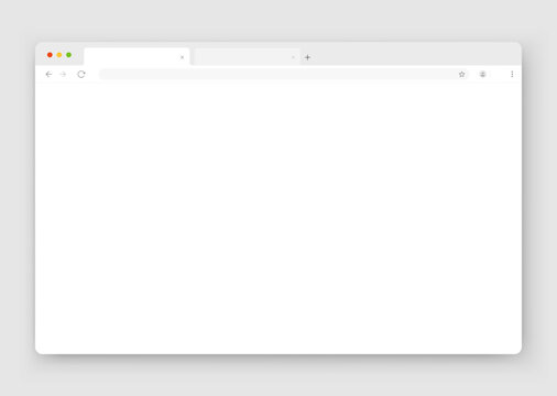 The design of the web browser window in white on a gray background. An empty website layout with a search bar and buttons. Vector illustration.