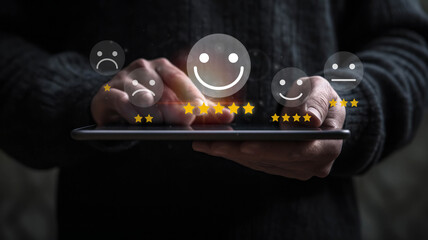 Customer Satisfaction Survey concept, top satisfaction, service experience rating, customer evaluation product service quality, satisfaction feedback review, got a good quality most.