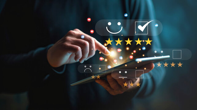 Customer Satisfaction Survey concept, top satisfaction, service experience rating, customer evaluation product service quality, satisfaction feedback review, got a good quality most.