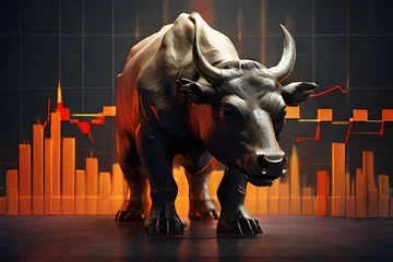 Foto op Canvas concept of stock market exchange, graphic of bull and bear combined with candlestick Generative Ai © Jamshed