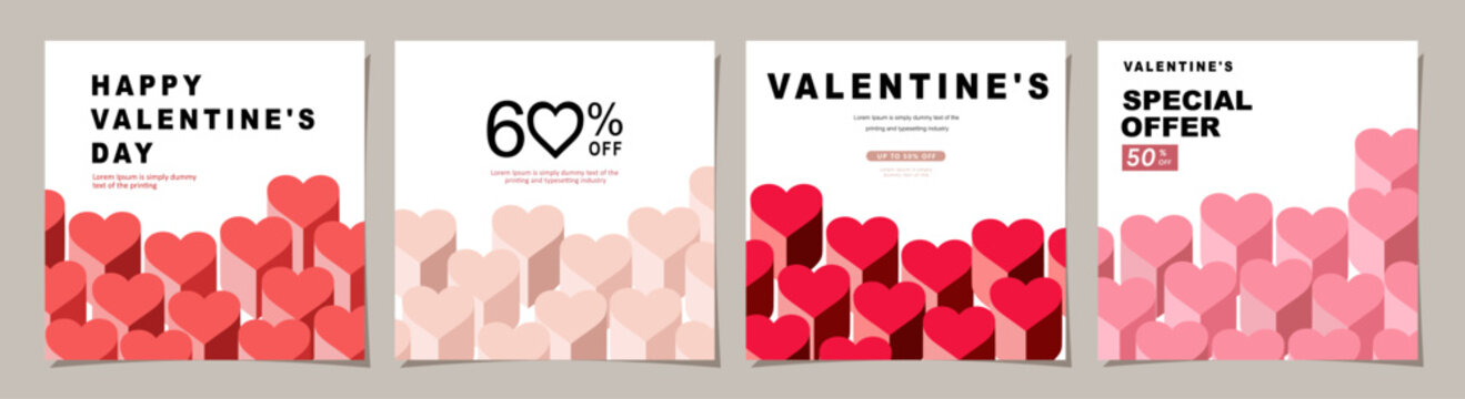 Valentines Day banner for social media posts, mobile apps, banners, digital marketing, sales promotion and website ads. Vector backgrounds, geometric style with hearts pattern. Vector illustration.