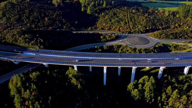 Night highway in Spain where you can see the circulation of the conches filmed with a drone.