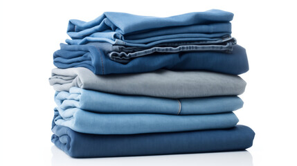 stack of blue jeans isolated, Stack of clothing jeans sweaters pattern on a white background isolation, Ai generated image