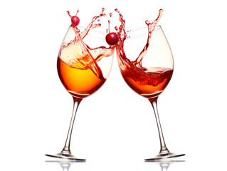 wine glasses toasting with splash on white background