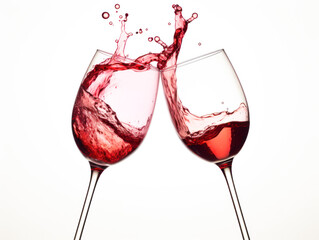 wine glasses toasting with splash on white background