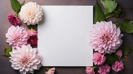 Flowers on pastel background. Flat lay, top view, copy space