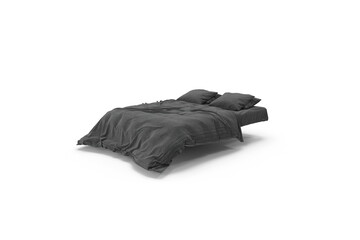 black bed with pillow and bedsheet 3d on a white surface
