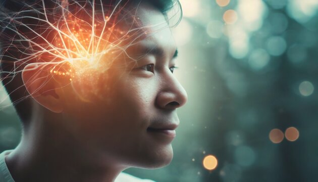 Conceptual abstraction of brain neurons. Insight concept