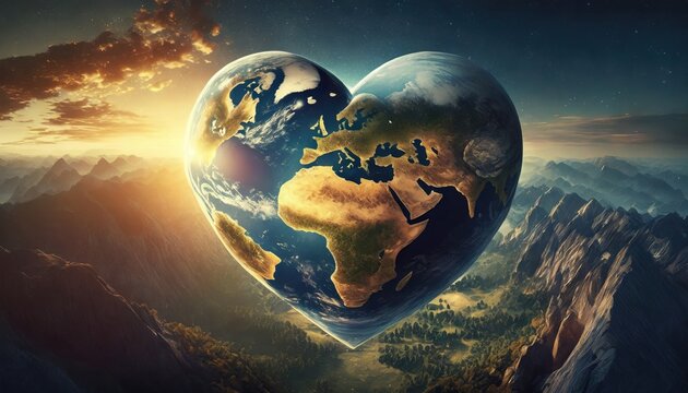 Planet Earth in the shape of a heart - Powered by Adobe