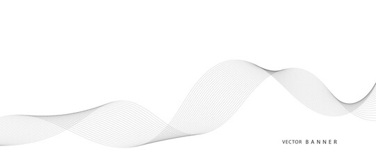 Abstract wave element for design. Digital frequency track equalizer. Stylized line art background. Vector illustration. Wave with lines created using the blend tool. Curved wavy line, smooth stripe.