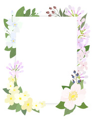 Rectangle frame with lilac flowers, periwinkle and berries isolated on a white background. Vector illustration.