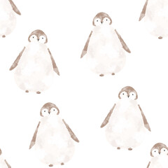 Cute Penguins Seamless Pattern. Watercolor baby penguins pattern - 705148376