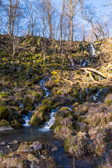 The Leyenbach waterfall in the Geopark Westerwald/Germany in early spring