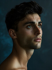 Studio Photograph of a Male Model on a Dark Blue Background Generative AI
