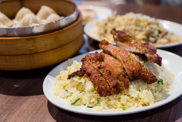 Fried pork chop with fried rice in restaurant