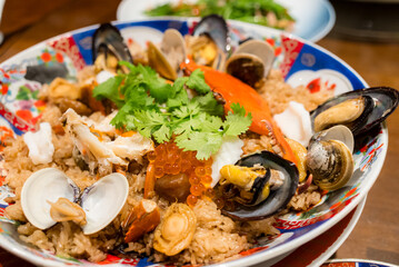 Seafood with sticky rice in Taiwanese restaurant