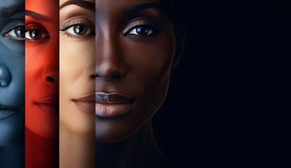 A collage of human faces representing people of various ages and races, symbolizing the idea of social equality, human rights, and acceptance. - obrazy, fototapety, plakaty