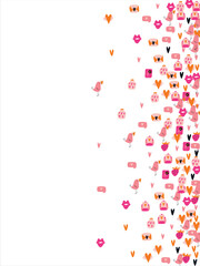 Bright frame background with Valentine's Day elements. Blank postcard, invitation to a holiday, wedding. Doodle. Vector illustration.