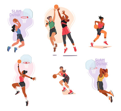 Basketball Athletes Female Character Dribble With Finesse, Executing Precision Passes And Slam Dunks On The Court