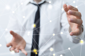 Businessman without head holding something without theme.