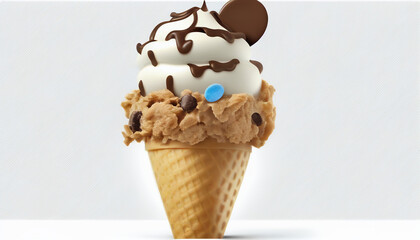 Cookie and ice cream separated on a white background
