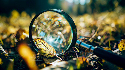 magnifying glass on wooden background - Powered by Adobe