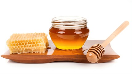 Honey. Jar full of fresh honey and honeycomb. High quality image.white background