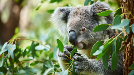 Obraz premium A cute koala is sitting on a tree branch