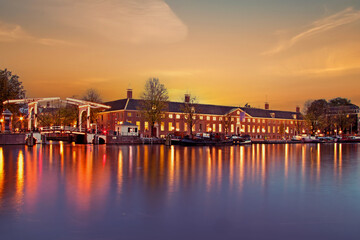 City scenic from Amsterdam in the Netherlands at twilight