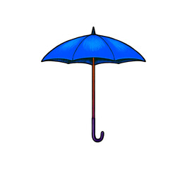 Hand drawn Blue unfolded umbrella