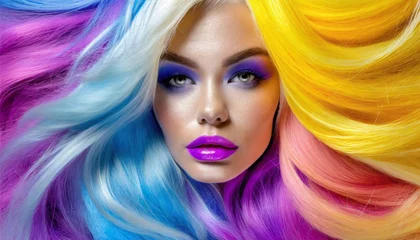 Fototapeten Amazing hairstyle and makup all full of colors. AI Generative. © martinez80