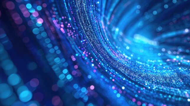 digital datastream particles with flowing energy and bokeh background