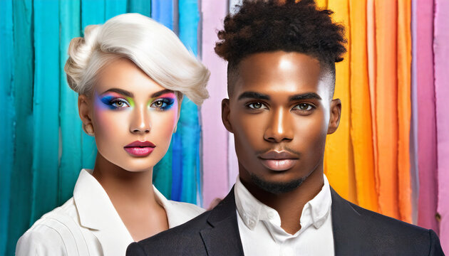 Ona i on oraz szalone makijaże i fryzury. AI Generative