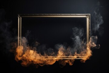 Empty picture frame in smoke over black background. Fire and smoke around Generative AI