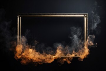 Fototapeta premium Empty picture frame in smoke over black background. Fire and smoke around Generative AI