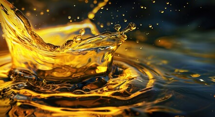 Golden Oil Splash: Abstract Liquid Pouring and Dripped Background - obrazy, fototapety, plakaty