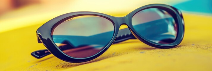 Vintage Black Frame Sunglasses. Close-Up Image for Summer Getaways and Sun Protection.