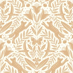 Sierkussen Dieren patronen Hand drawn floral woodland seamless pattern, decorative animals, fox, bird, flowers seamless pattern  © irenemuse
