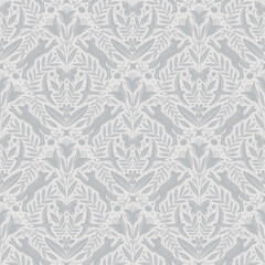 Hand drawn floral woodland seamless pattern, decorative animals, fox, bird, flowers seamless pattern