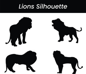 lion silhouette set. isolated vector images of wild animals.