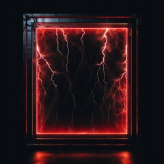 Glowing frame with lighning bolts coming out on black background Generative AI